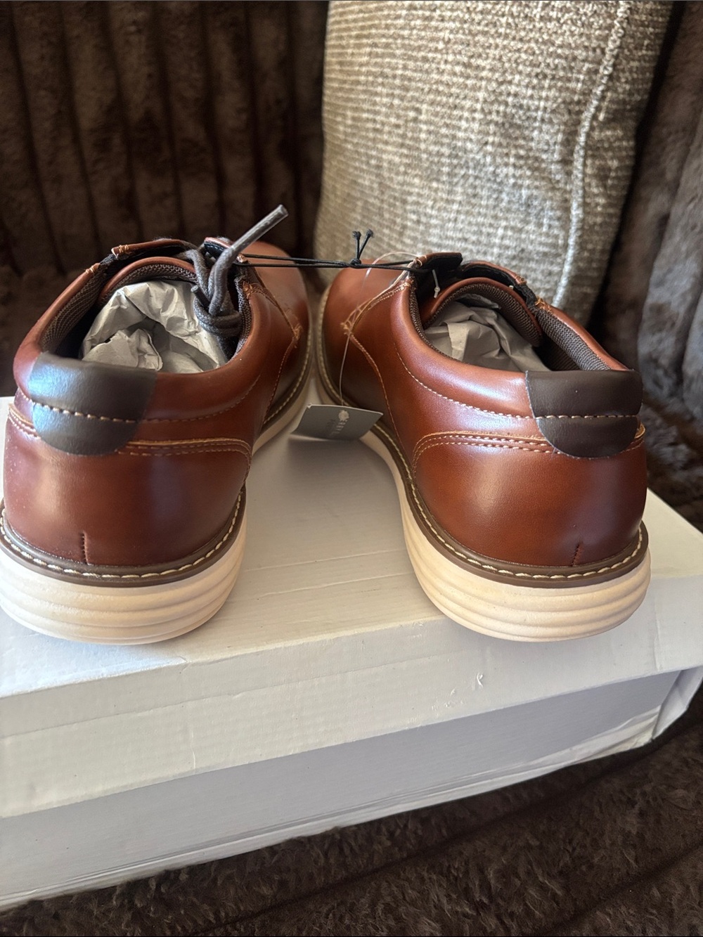Perry Ellis Tan Brown Leather Derby Lace-Up Shoes - Picture 4 of 8
